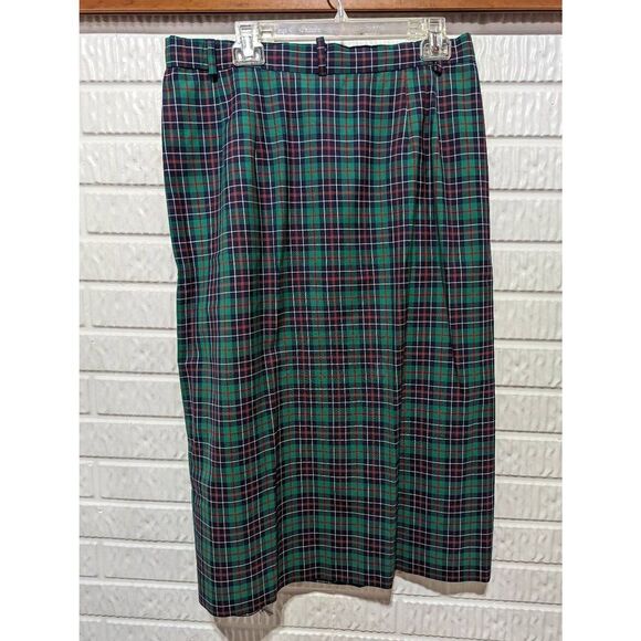 Pendleton Women's 16 Green Plaid Summer Weight Wool Pleated Skirt - Picture 5 of 5